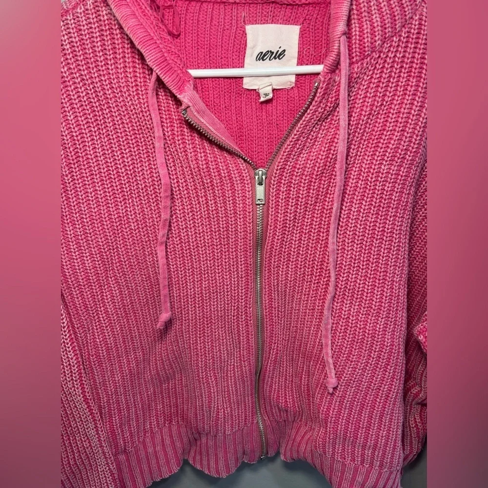 Aerie Pink Woven Full Zip Hooded Mineral Wash Small Boho Bohemian Hippie - Picture 5 of 8